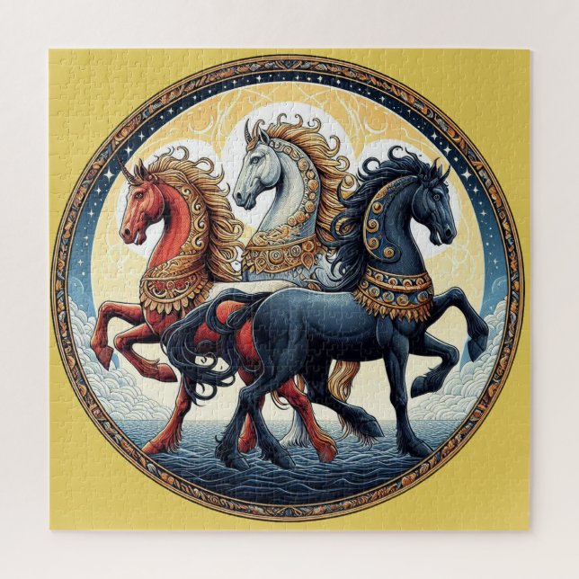 "Beautiful Mystical Red, White, Blue Horses" 7  Jigsaw Puzzle (Vertical)