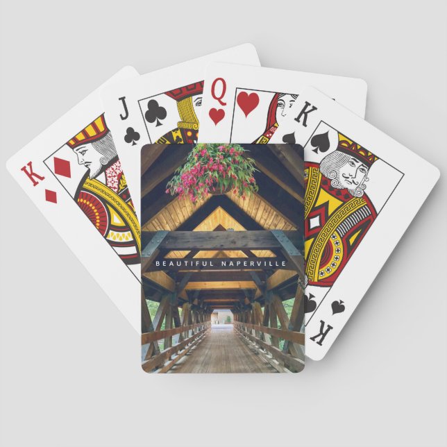 Beautiful Naperville  Covered Bridge with Flowers Playing Cards (Back)