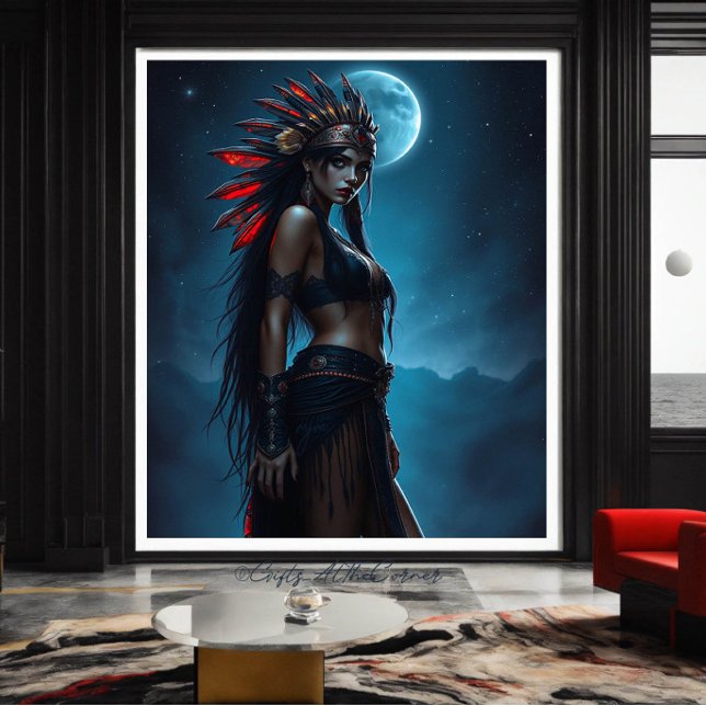 Beautiful Native American Woman Celestial Fullmoon Canvas Print (Creator Uploaded)