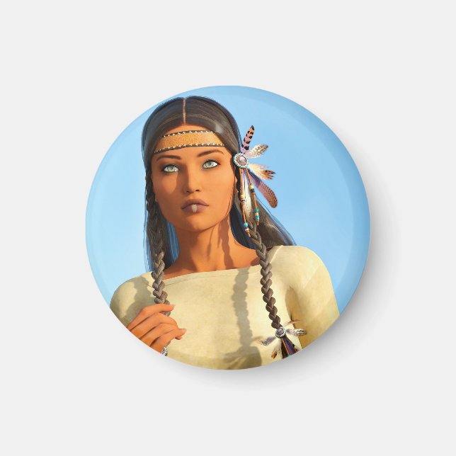Beautiful Native American Woman Indigenous Outfit Magnet (Front)