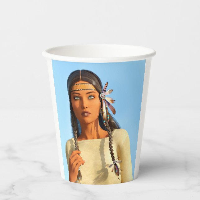 Beautiful Native American Woman Indigenous Outfit Paper Cups (Front)