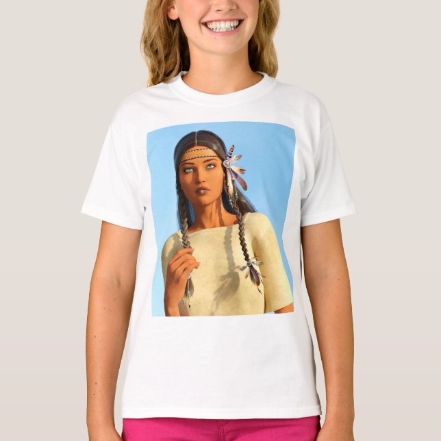 Beautiful Native American Woman Indigenous Outfit T-Shirt (Front)