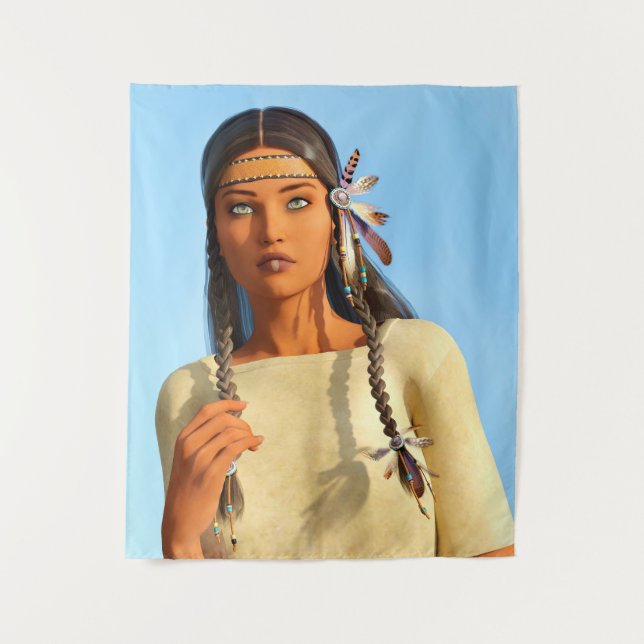 Beautiful Native American Woman Indigenous Outfit Tapestry (Front)