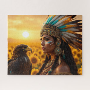 Beautiful Native American Woman With Crow Jigsaw Puzzle
