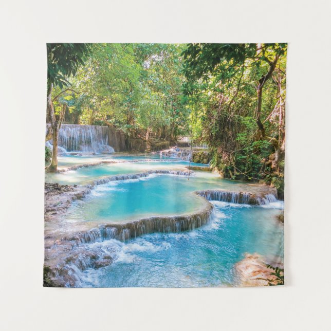 Beautiful Natural Small Forest Waterfall Tapestry (Front)