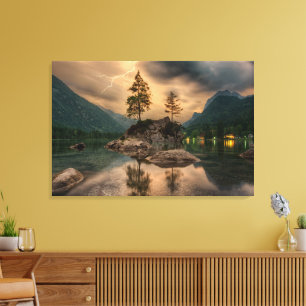 Beautiful Nature Lake Mountains Boulders Trees Canvas Print