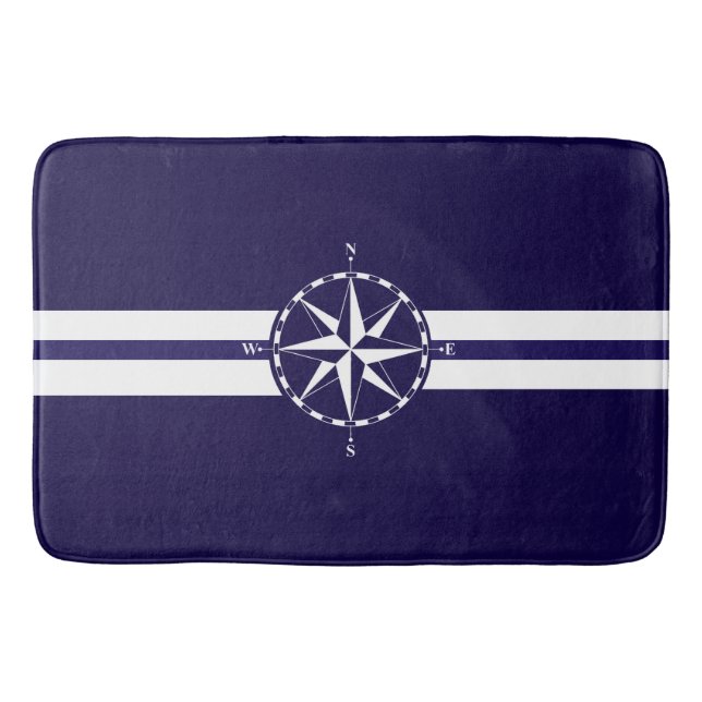Beautiful Nautical Compass Blue Nautical Theme Bath Mat (Front)