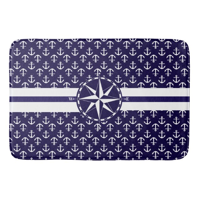 Beautiful Nautical Theme Anchor Pattern Bath Mat (Front)