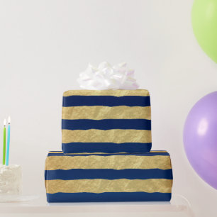 Beautiful Navy Blue and Gold Foil Stripes Wrapping Paper