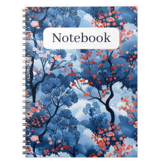 Beautiful Navy Blue Cherry Blossom Print Notebook