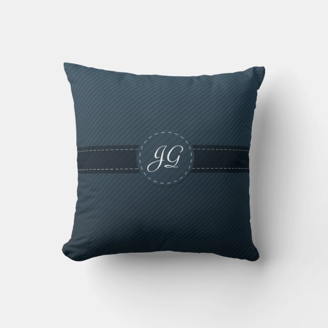 Beautiful Navy Blue Custom Monogram Throw Pillow (Front)