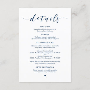 Beautiful Navy Blue font, Wedding Details Enclosure Card