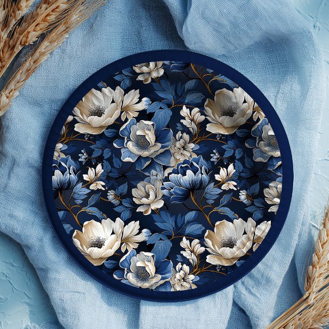 Beautiful Navy Blue Ivory Floral Table Paper Plate (Beautiful Navy Blue Ivory Floral Table Paper Plates)