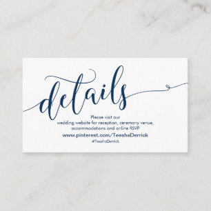 Beautiful Navy Blue, Wedding Website Details Enclosure Card