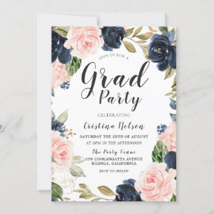Beautiful Navy Blush Girls Grad Party Graduation Invitation