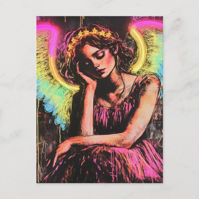 Beautiful Neon Angel Fantasy Postcard (Front)