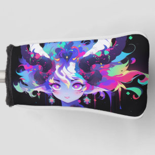 Beautiful Neon Anime Demon Elf Girl with Horns Golf Head Cover