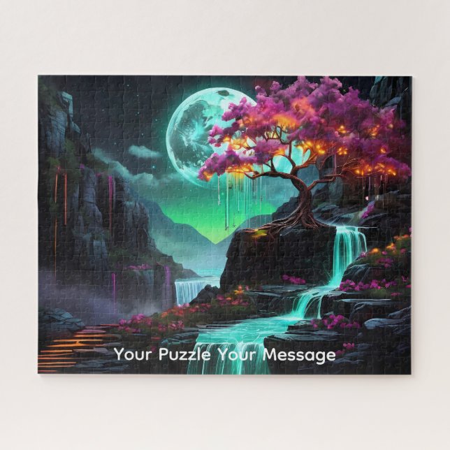 Beautiful neon glowing waterfall blossom tree  jigsaw puzzle (Horizontal)