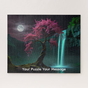 Beautiful neon glowing waterfall blossom tree  jigsaw puzzle