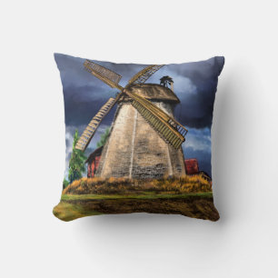 Beautiful Netherlands Windmill Landscape - Drawing Cushion