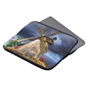 Beautiful Netherlands Windmill Landscape - Drawing Laptop Sleeve
