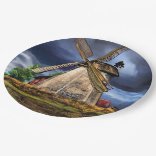 Beautiful Netherlands Windmill Landscape - Drawing Paper Plate