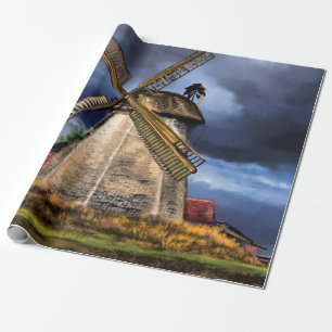 Beautiful Netherlands Windmill Landscape - Drawing Wrapping Paper