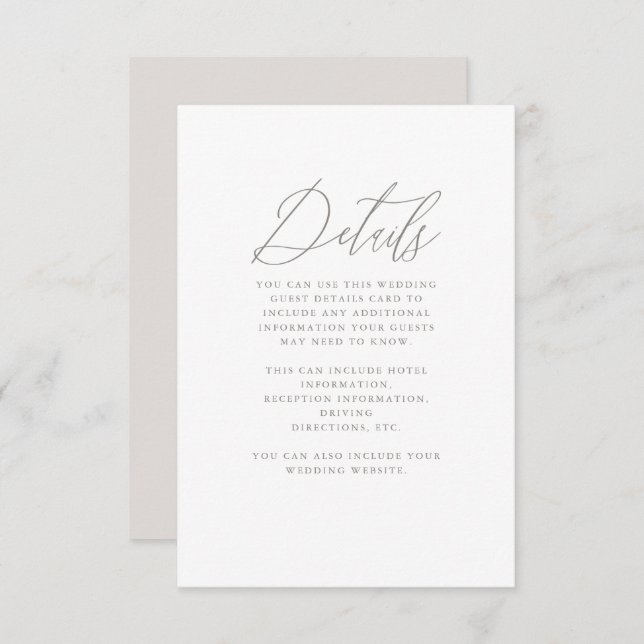Beautiful Neutral Calligraphy Wedding Guest Detail Enclosure Card (Front/Back)