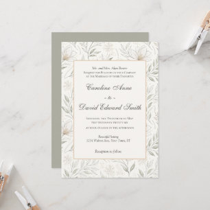 Beautiful Neutral Drawn Flowers in Natural Colours Invitation