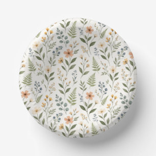 Beautiful Neutral Earthy-Coloured Wildflowers Paper Plate