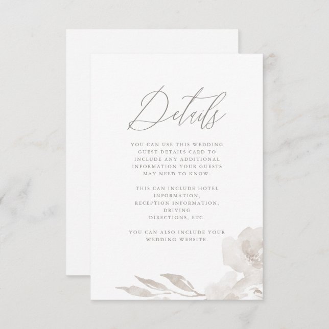 Beautiful Neutral Floral Wedding Guest Detail Enclosure Card (Front/Back)