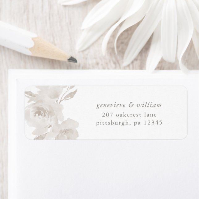 Beautiful Neutral Floral Wedding Return Address (Insitu)
