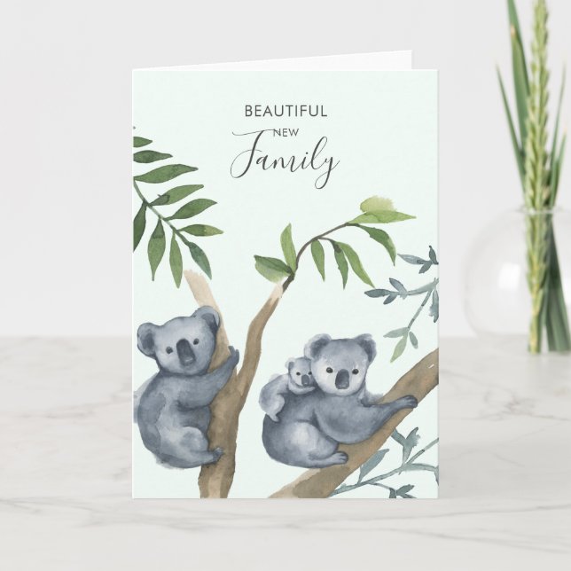Beautiful New Family Watercolor Koala Card (Front)