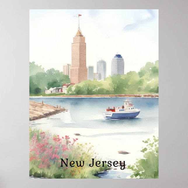 Beautiful New Jersey Watercolor Art Poster (Front)