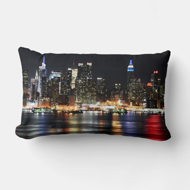 Beautiful New York Night Lights Reflecting River Lumbar Cushion (Front)