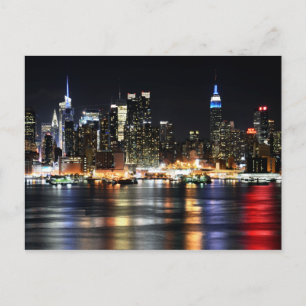 Beautiful New York Night Lights Reflecting River Postcard