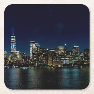 Beautiful New York Skyline at Night Square Paper Coaster