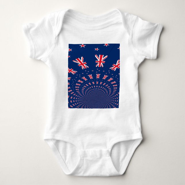 Beautiful New Zealand Flag Art Print Design Baby Bodysuit (Front)