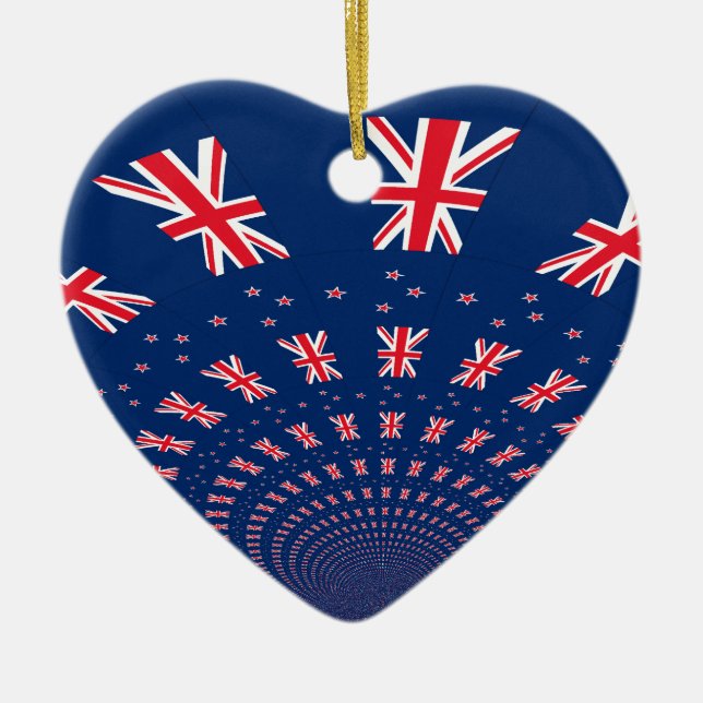 Beautiful New Zealand Flag Art Print Design Ceramic Tree Decoration (Front)