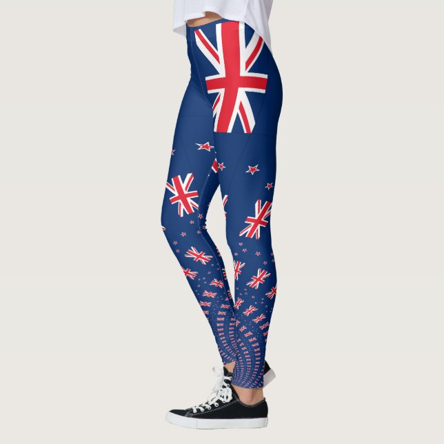 Beautiful New Zealand Flag Art Print Design Leggings (Left)