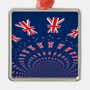 Beautiful New Zealand Flag Art Print Design Metal Tree Decoration