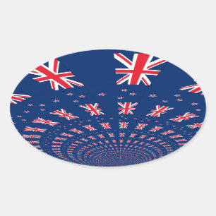 Beautiful New Zealand Flag Art Print Design Oval Sticker