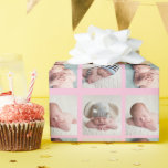 Beautiful Newborn Photo 4 Picture Baby Girl Pink Wrapping Paper<br><div class="desc">Elegant baby photo wrapping paper with your own personalised newborn photograph pattern for a baby girl. Beautiful 4 picture template gift wrap with pretty pink lines separating the photos of your infant.</div>