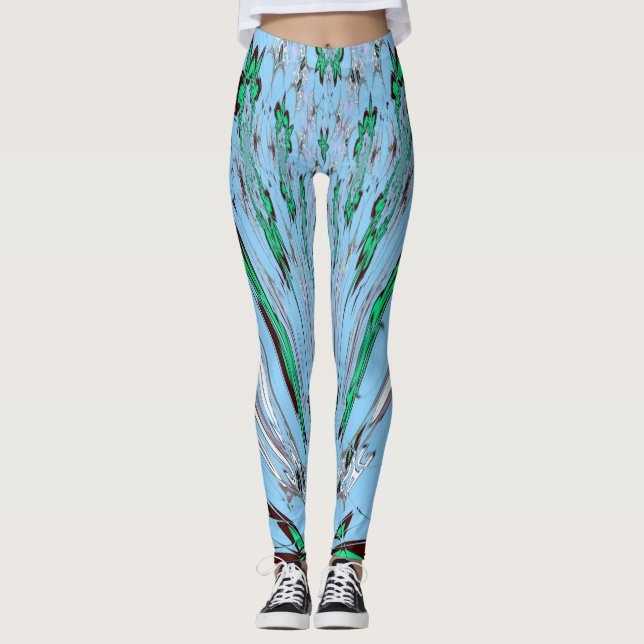 Beautiful Nice And Lovely blue Floral Pattern Leggings (Front)