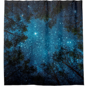 Beautiful night sky, the Milky Way and the trees.  Shower Curtain