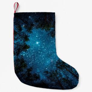 Beautiful night sky, the Milky Way and the trees. Small Christmas Stocking