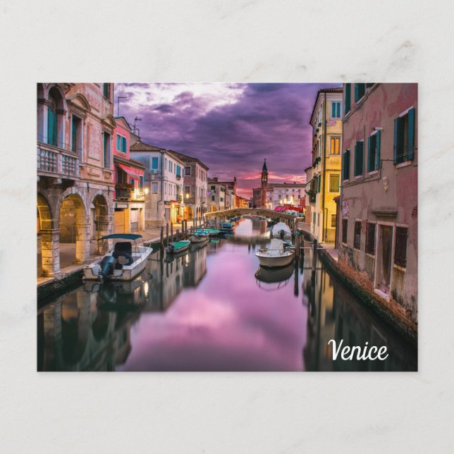 Beautiful Night Street Scene Venice Italy Postcard (Front)