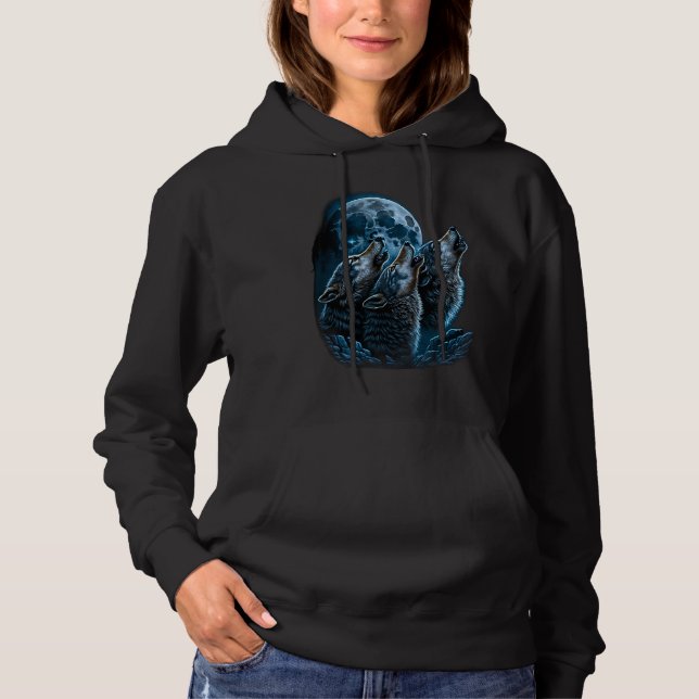 Beautiful Night Time Wolf Howling At Moon Hoodie (Front)