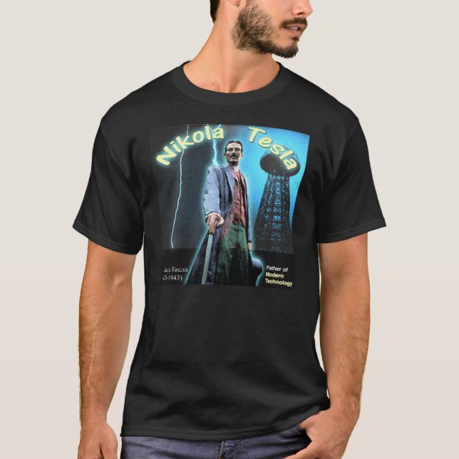 Beautiful Nikola Tesla Colourized Cyan T Shirt (Front)