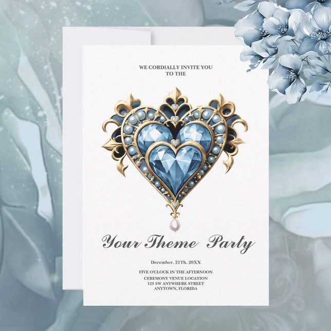 Beautiful noble blue heart. invitation (Blue heart)